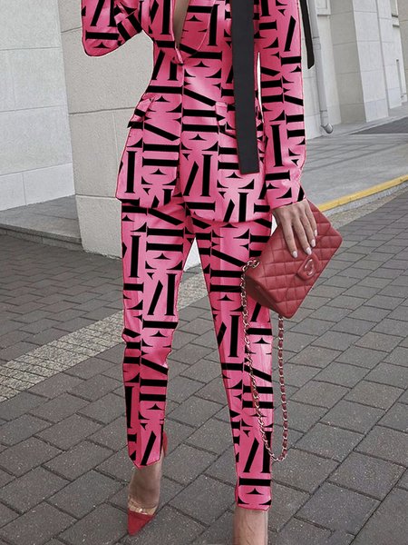 Text Letters Elegant Fashion Ankle Pants, Pink, Pants