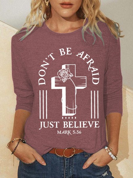 

Women Faith Christian Do not be afraid just believe -Mark 5:36 Simple Long Sleeve Top, Red, Long sleeves