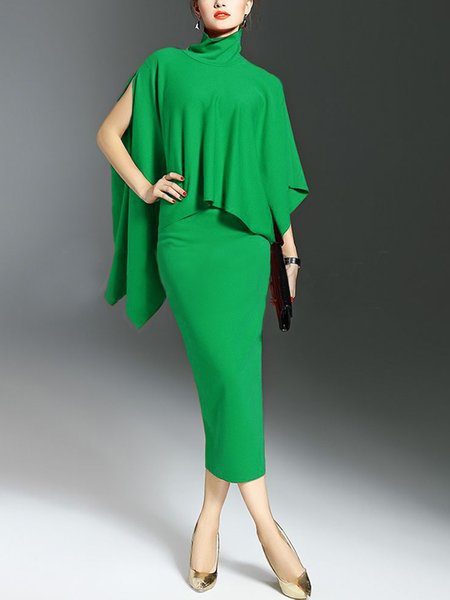 

Stylewe Turtleneck Elegant Plain Midi Dress, Green, Midi Dresses