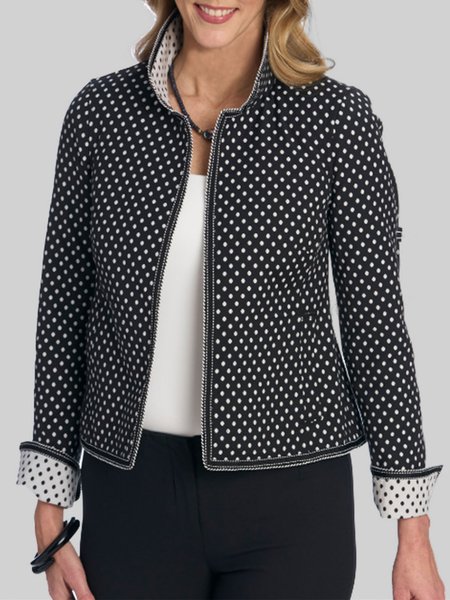 

Urban Polka Dots Color Block Long Sleeve Jacket, Black, Jackets