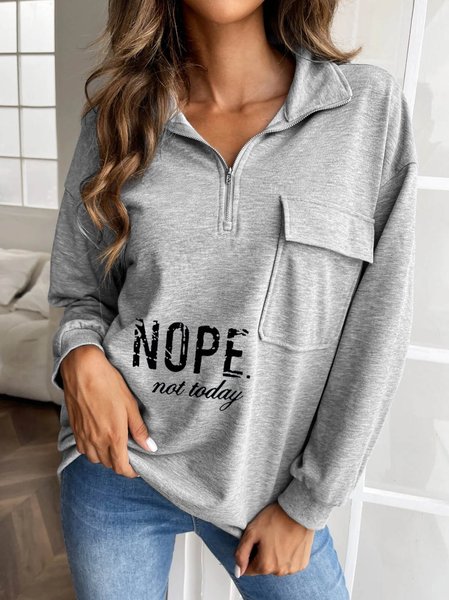 

Casual Zipper Cotton-Blend Text Letters Sweatshirts, Gray, Sweatshirts & Hoodies