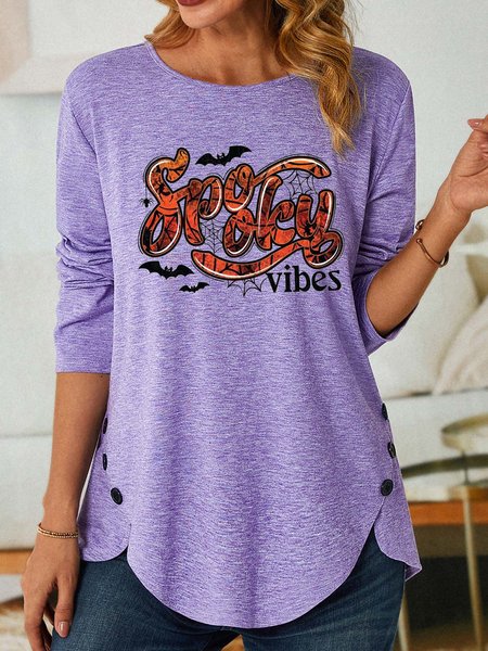 

Women Spooky Halloween Bats Loose Tops, Purple, Long sleeves
