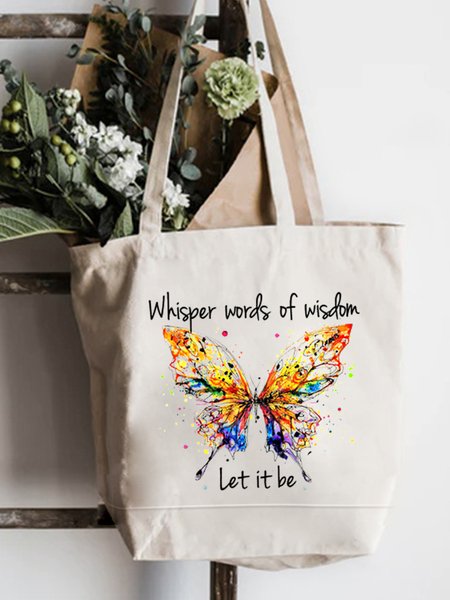 

Butterfly Let It Be Graphic Shopping Tote, White, Bags
