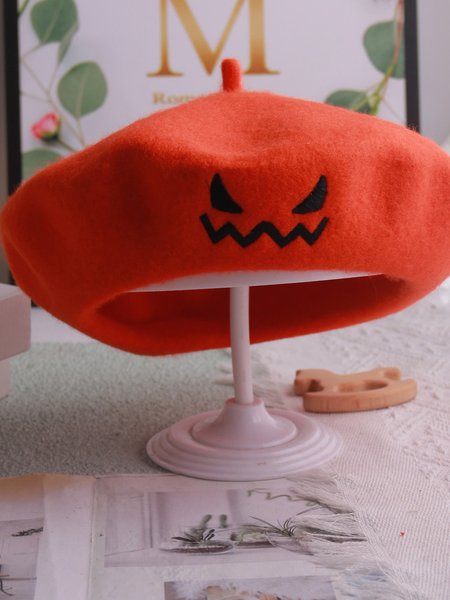 

Halloween Funny Embroidered Beret Devil Emoji Hat, Orange, Women Hats
