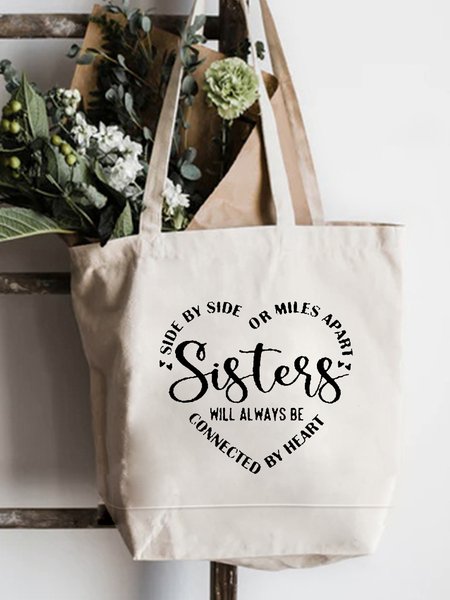 

Sister Printed Letter Shopping Tote, White, Bags
