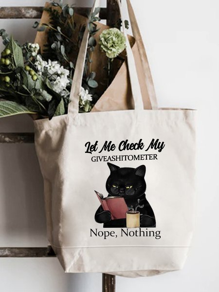 

Let Me Check My Giveashitometer Cat Animal Graphic Shopping Tote, White, Bags