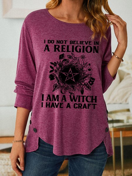 

Women Funny I Do Not Believe In A Religion I Am A Witch I Have A Craft Witch Halloween Cotton-Blend Tops, Wine red, Long sleeves