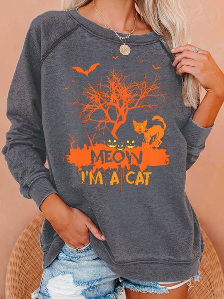 

Womens Cat Halloween Letters Casual Sweatshirts, Gray, Hoodies&Sweatshirts