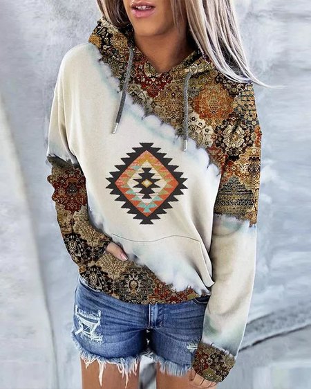 

Causal Ethnic Loose Hoodie Sweatshirts, Multicolor, Sweatshirts & Hoodies