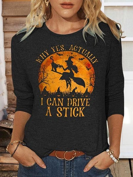 

Womens Funny Halloween Witch Shirt, Yes I Can Drive A Stick T-Shirt, Black, T-Shirts