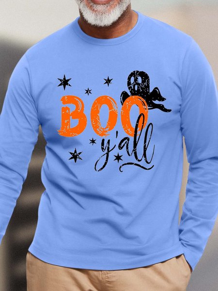 

Men Boo Yall Happy Halloween Cotton Loose Casual T-Shirt, Light blue, Long Sleeves