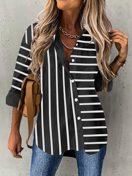 

Striped Casual Tunic Shirt, Black, Shirts