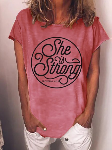 

Lilicloth X Tebesaya She Is Strong Proverbs 31:25 Women's T-Shirt, Red, T-shirts