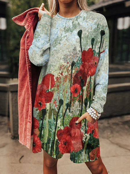 

Women Large Format Flowers Casual Dress, As picture, Dresses