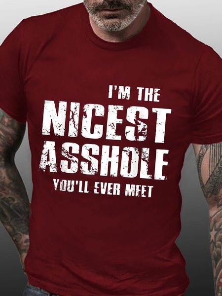 

Men Funny Graphic I'm The Nicest Asshole You'll Ever Meet Cotton Loose T-Shirt, Red, T-shirts