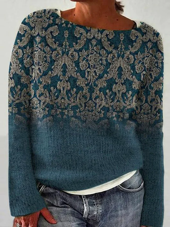 

Crew Neck Ethnic Casual Sweater, Blue, Sweaters