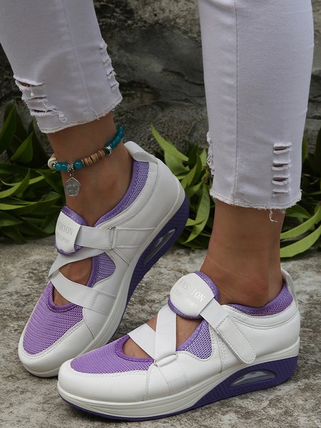 

Women Plain Sports All Season Split Joint Hook and Loop Flat Heel Fabric Jogging Shoes Sneakers, Purple, Sneakers