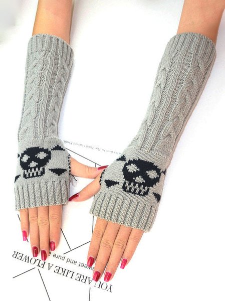 

Halloween Funny Skull Sleeve Knitted Half Glove, Color2, Women Gloves