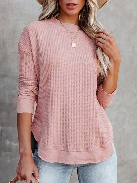 

Women Casual Plain Autumn Daily Loose Long sleeve Regular H-Line Regular Top, Pink, Tunics