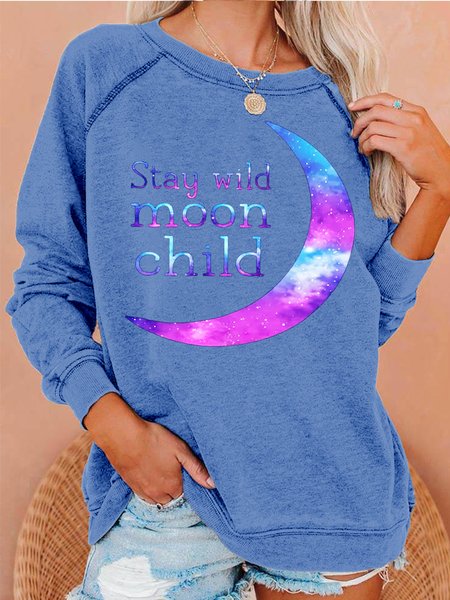 

Womens Stay Wild Moon Child Print Crew Neck Sweatshirt, Light blue, Hoodies&Sweatshirts
