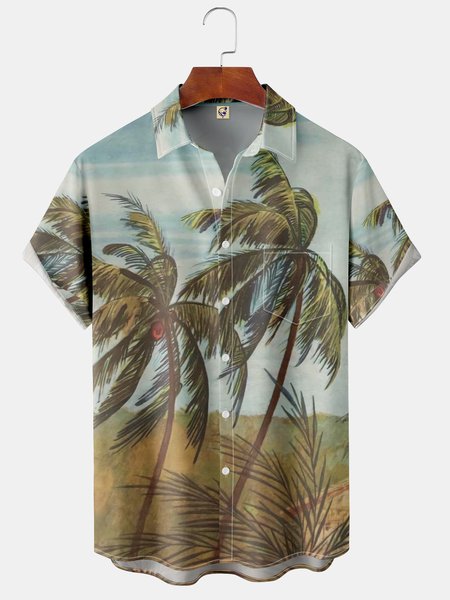 

Men's Casual Short Sleeve Hawaiian Shirt with Chest Pocket Print, As picture, Short Sleeve Shirts