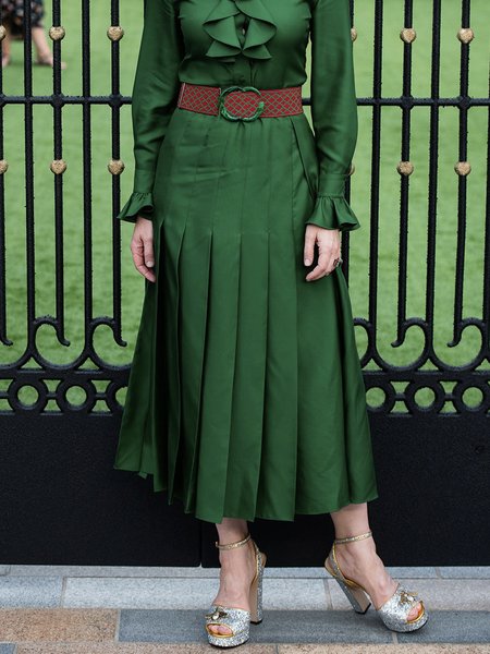 

Loosen A- Line Daily Plain Elegant Midi Skirt, Green, Skirts