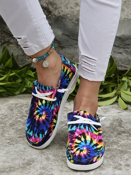 

Tie-Dye Gradient Canvas Casual Flats, As picture, Flats