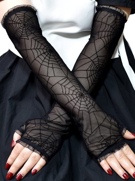 

Halloween Dark Fun Punk Spider Web Long Half Finger Gloves, Black, Scarves & Gloves