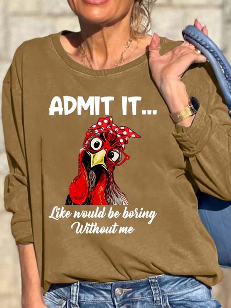 

Women Admit It Be Boring Without Me Casual Text Letters Sweatshirt, Khaki, Hoodies&Sweatshirts