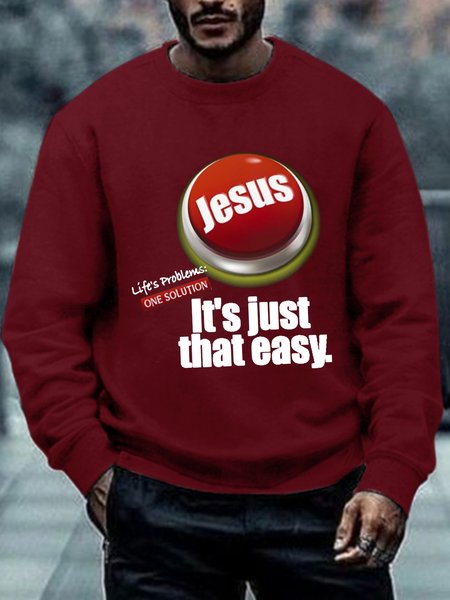

Men Red Button Shirt, Jesus Life’s Problems One Solution It’s Just That Easy Casual Loose Sweatshirt, Hoodies&Sweatshirts