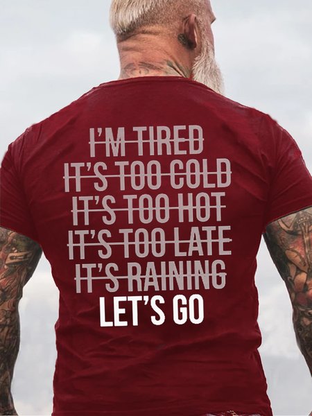

Mens LET'S GO Cotton Casual Crew Neck T-Shirt, Red, T-shirts