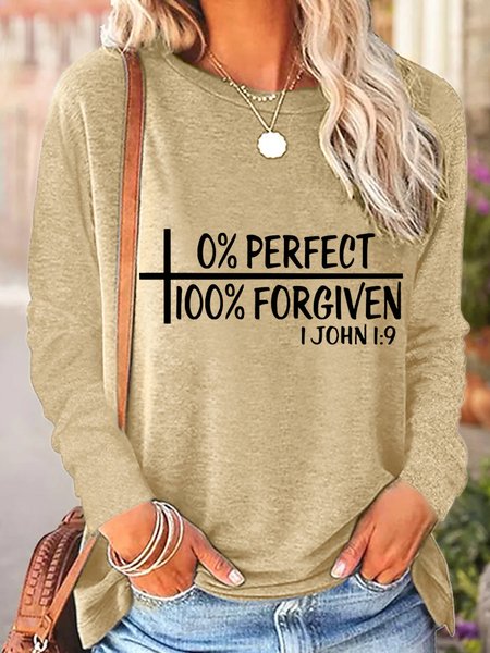 

0% Perfect 100% Forgiven John1:9 Women's Long Sleeve T-Shirt, Khaki, Long sleeves