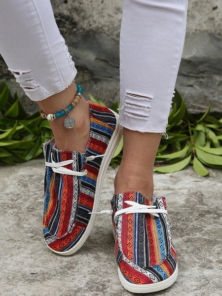 

Ethnic Colorful Striped Canvas Casual Flats, As picture, Flats