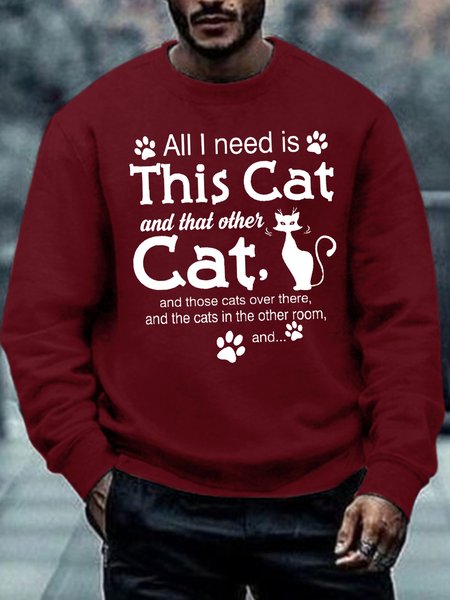 

Mens Cat lover Letters Sweatshirt, Red, Hoodies&Sweatshirts