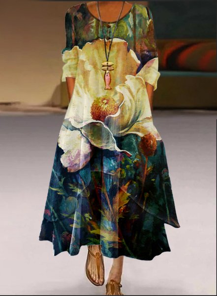 

JFN Round Neck Ombre Floral Casual Midi Dress, Multicolor, Dresses