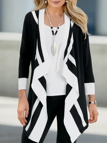 

Color Block Simple Autumn Polyester Natural Micro-Elasticity Mid-long H-Line Regular Coat for Women, Black, Outerwear