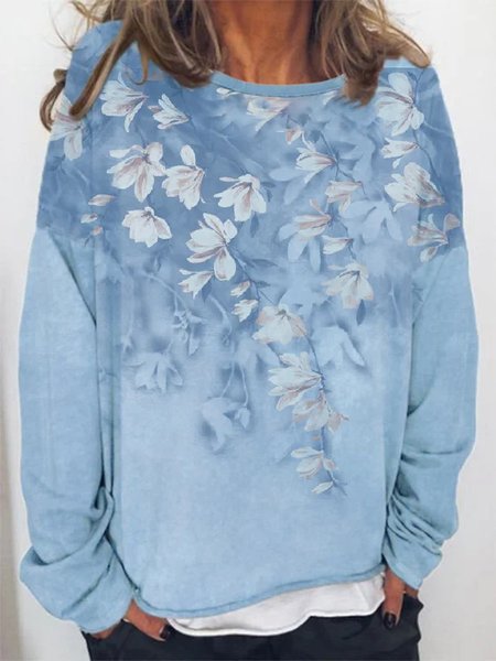 

FLoral Crew Neck Long Sleeve Sweatshirt, Blue, Sweatshirts & Hoodies