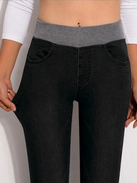 

Casual Elastic Waist Stretch Jeans, Black, leggings