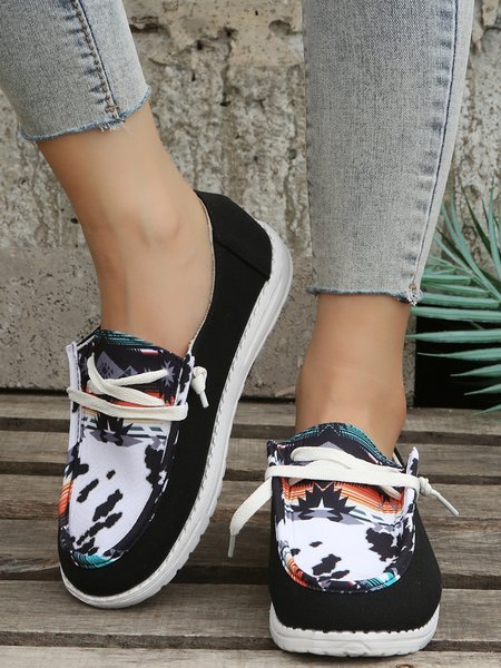 

Western Ethnic Pattern Casual Canvas Flats, As picture, Flats