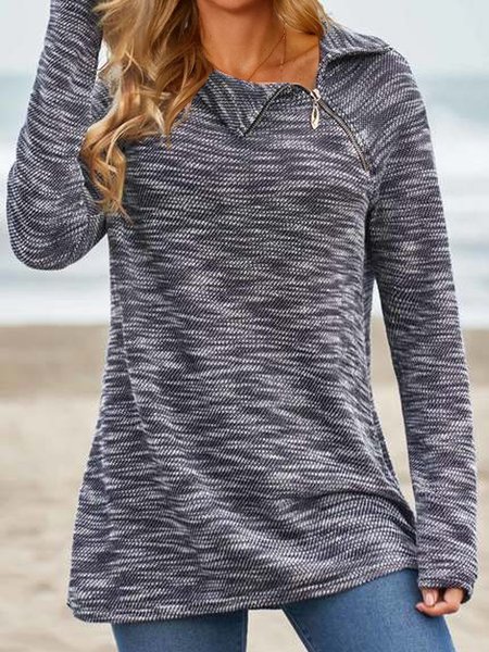 

Plain floral yarn zipper Lapel loose Pullover Sweater plus size, Gray, Hoodies & Sweatshirts