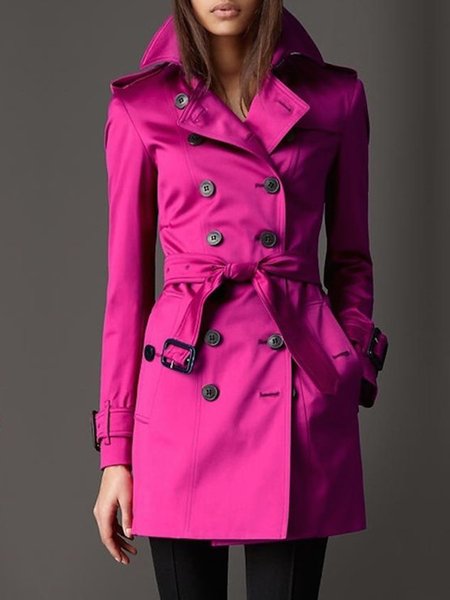 

Urban Plain Long Sleeve Double Breasted Trench Coat, Rose red, Coats