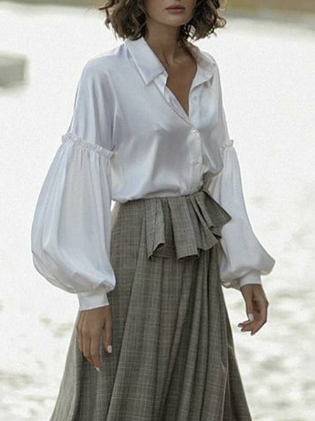 

Loose Urban Long Sleeve Plain Blouse, White, Blouses and Shirts