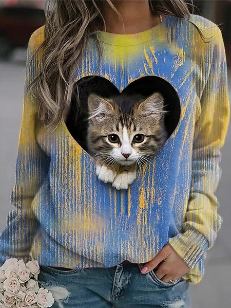 

Cat Crew Neck Casual Sweatshirts, Multicolor, Sweatshirts & Hoodies