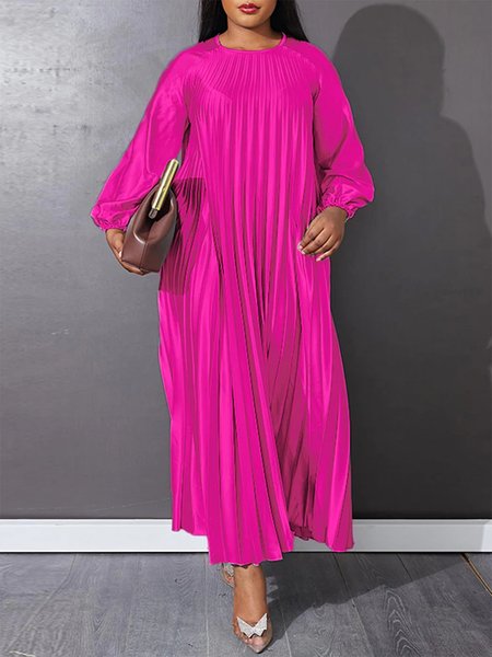 

Elegant Long Sleeve Plain Midi Dress, Rose red, Midi Dresses