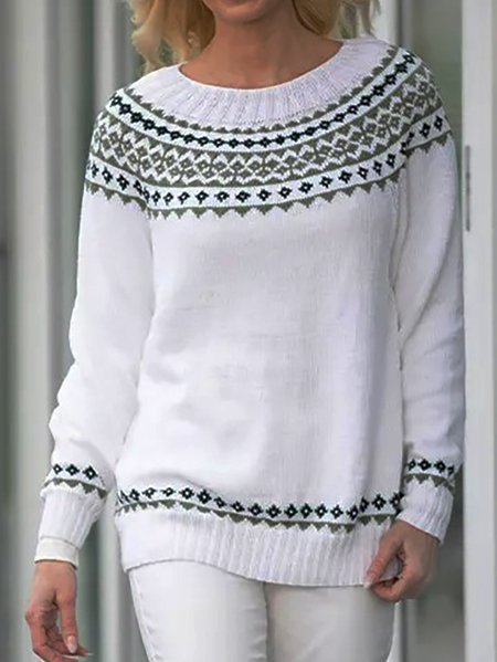 

Casual Ethnic Floral Design Warm Sweater, White, Sweaters