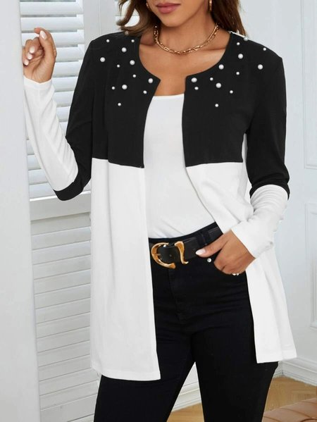 

Urban Simple Two Tone Pearl Beaded Cardigan, Black, Outerwear