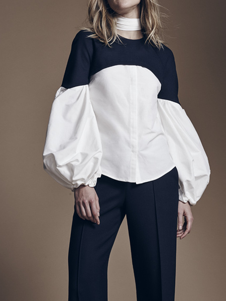 

Loose Crew Neck Long sleeve Urban H-Line Blouse, White, Blouses and Shirts