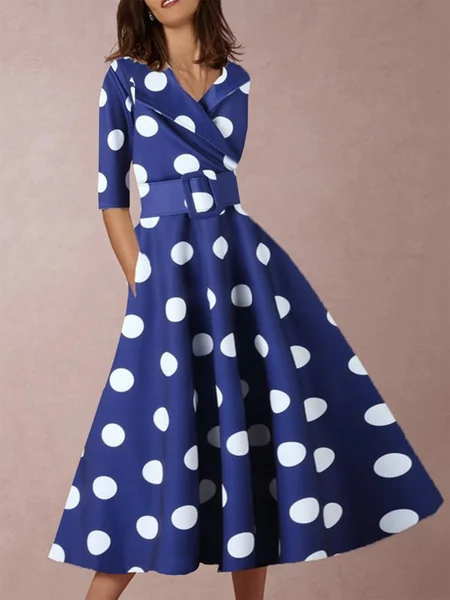 

Polka Dots Elegant Half sleeve Midi Dress, Blue, Midi Dresses