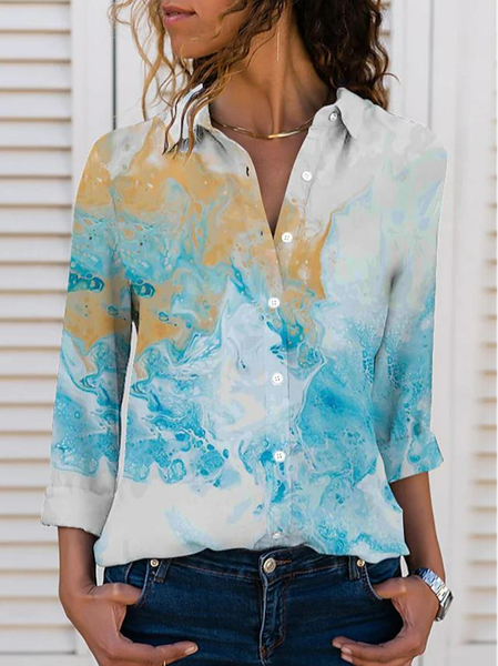 

Casual Abstract Loose Blouse, Blue, Shirts & Blouses