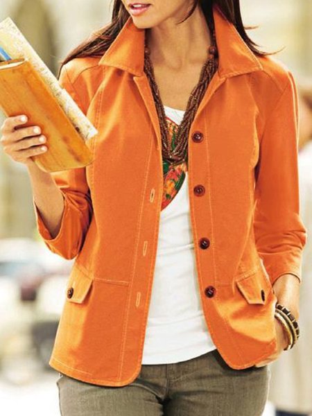 

Shirt Collar Regular Fit Casual Jacket, Orange, Outerwear